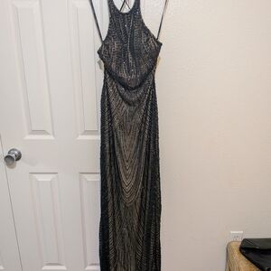 Black Beaded Maxi Dress with Cowl Neck